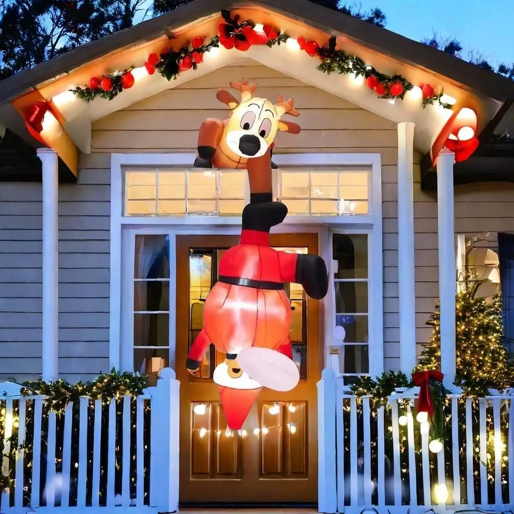 Christmas Gifts 8Ft Christmas Inflatables Outdoor Decorations, Hanging Christmas Deer and Climbing Santa, Blow Up Yard Decor with Build-in LED for Xmas Party, Outdoor, Yard, Lawn Winter Decor 2024 Ornaments Ideas