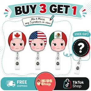 [BUY 3 GET 1 FREE] Cute Soccer Baby Badge Reel, Cute International Team Style ID Tag Clip - Gift For Soccer Lovers