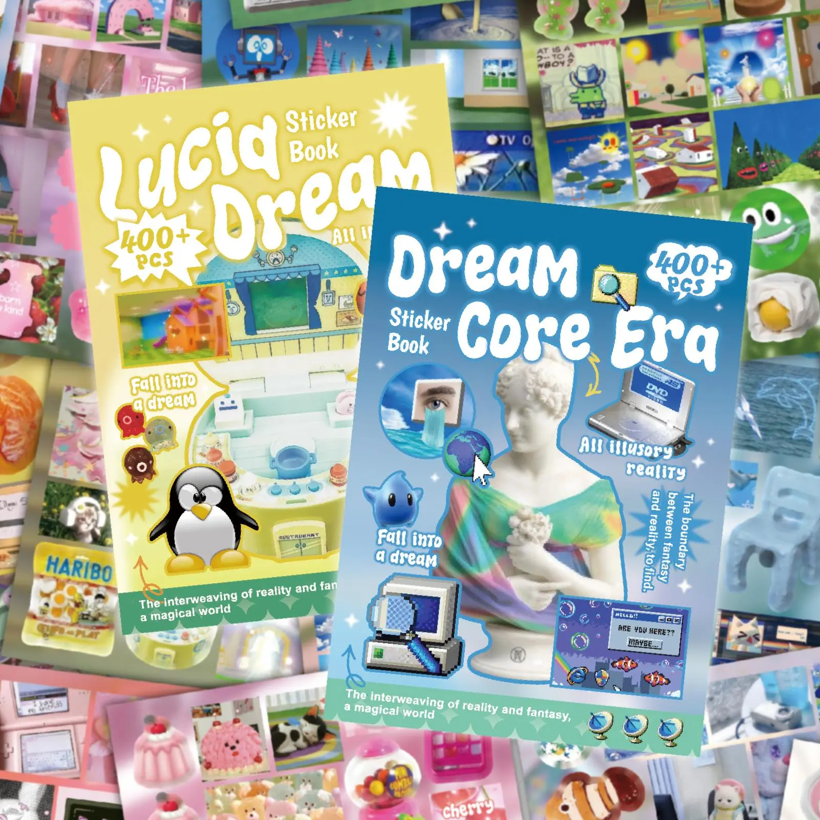 PRSTINCOL 2-Pack Double-Sided Flip Scrapbook (60 Sheets DIY Paper) with 1500+ Vintage Decal Book, DIY Decorative, Colorful Paper, Permanent Adhesive Options (Warm/Cool Tones) for Mood Boards, Crafting, Decal Stickers Book, Diy Decorative Stickers