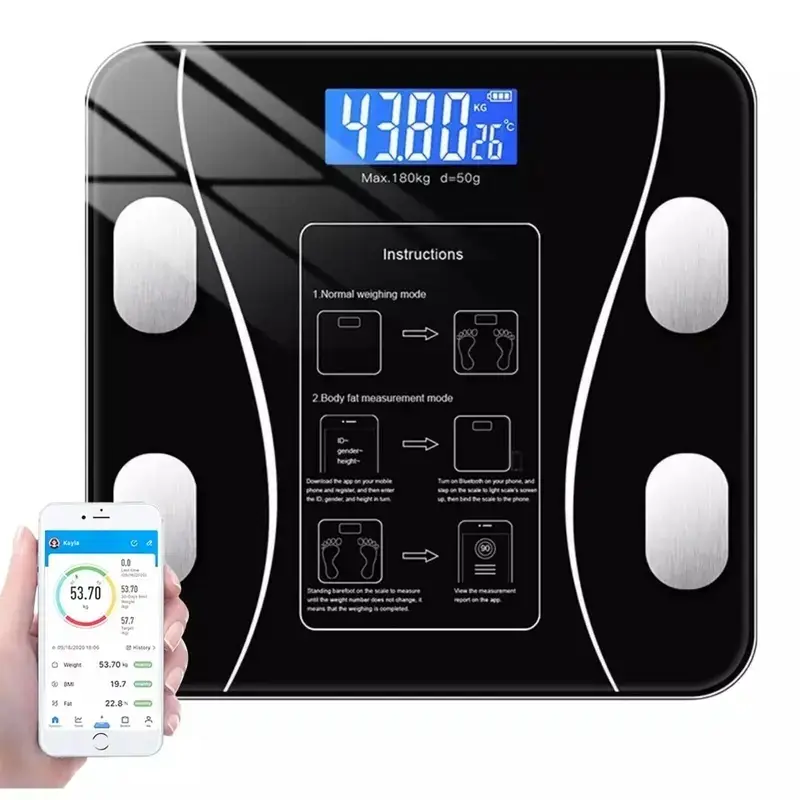 Smart Wireless Digital Bathroom Scale with LCD Display - 4 Sensing Technology, App Sync & Unit Conversion (kg/lbs/t), Battery-Powered (Not Included) f