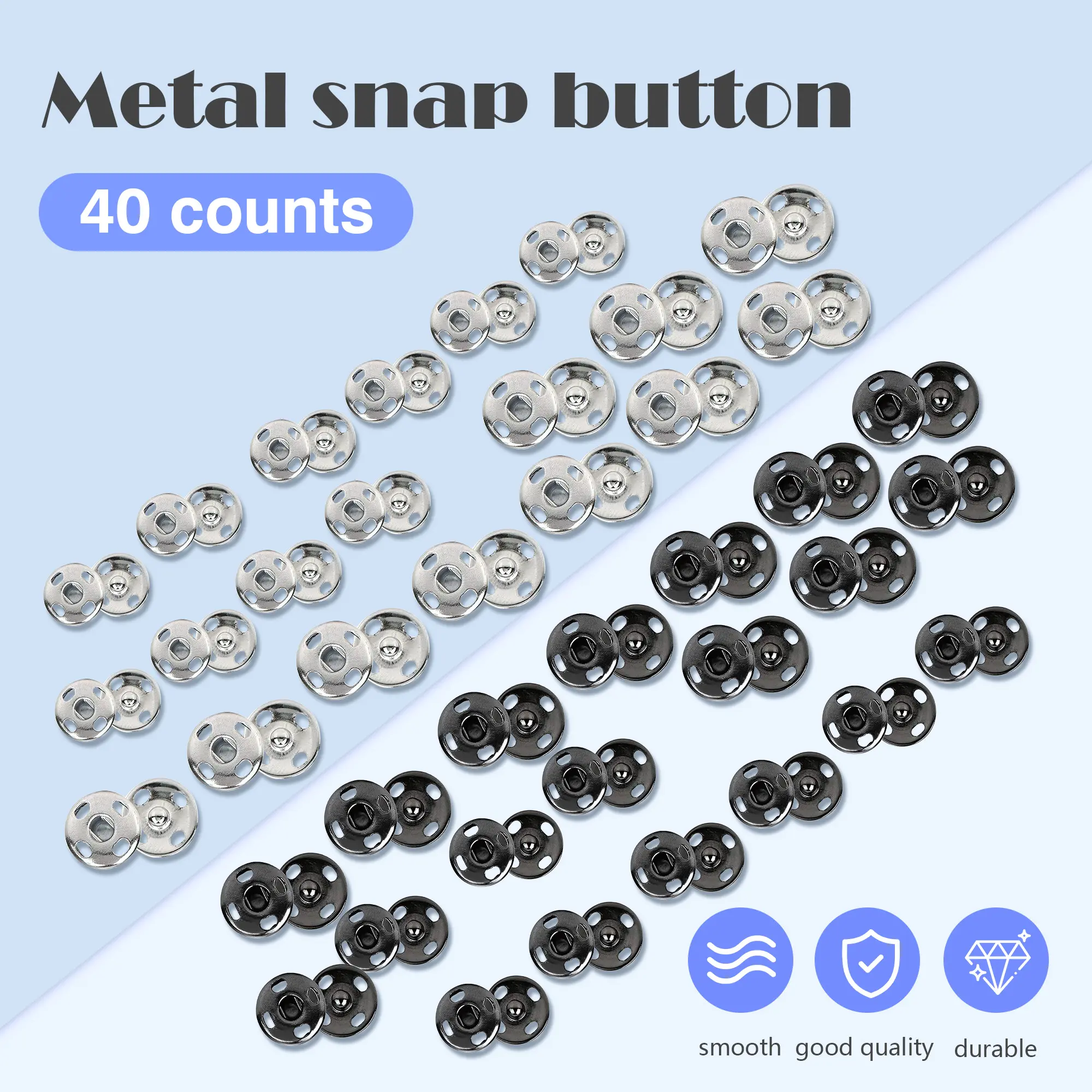 40 Counts Sew-on Snap Buttons, Dual-Size Metal Fasteners for Clothing & DIY Crafts (Silver & Black) 40 Counts Sew-on Snap Buttons, Dual-Size Metal Fasteners for Clothing & DIY Crafts (Silver & Black)