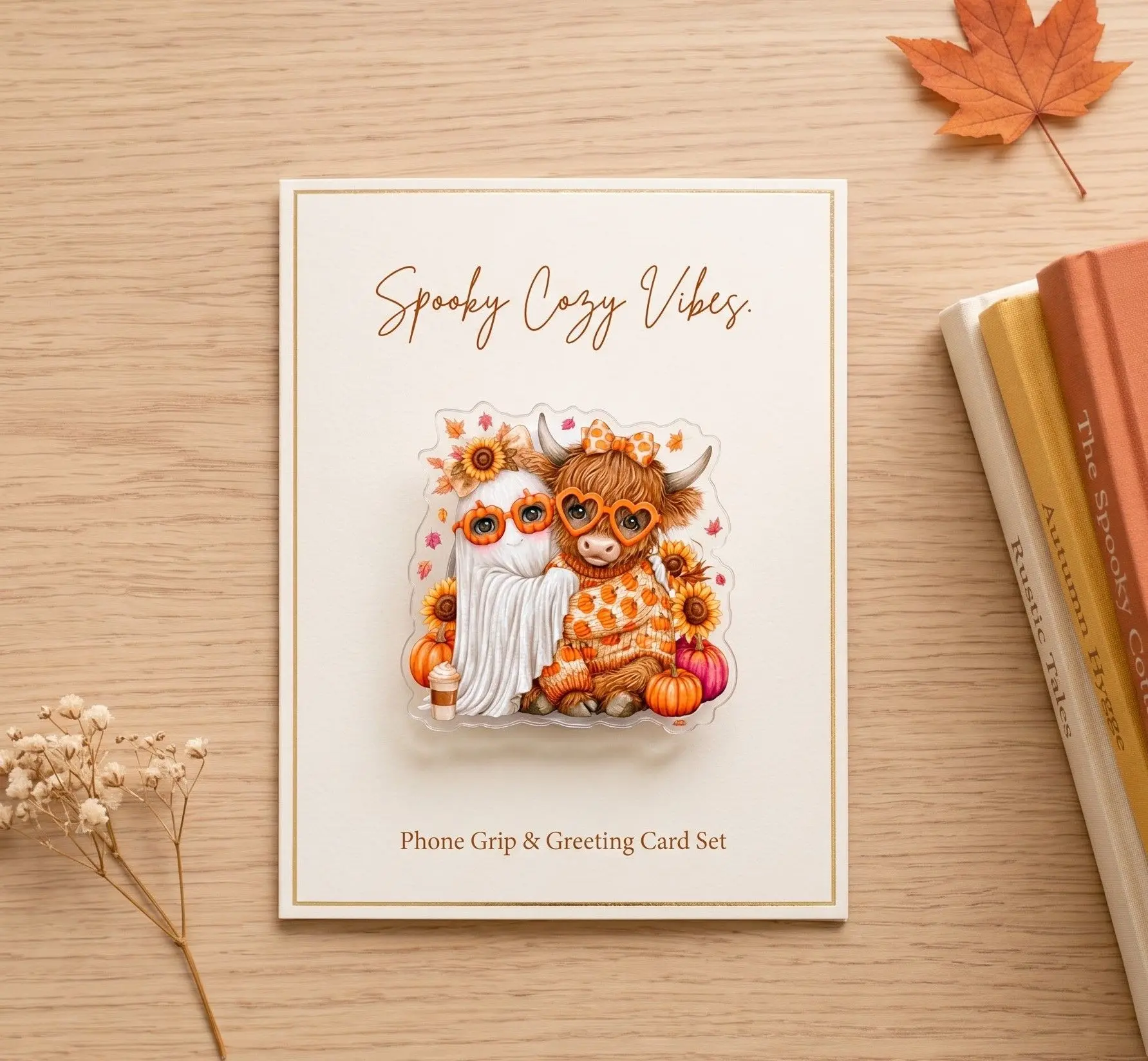 Fall Highland Cow Kindle Grip, Cute Pumpkin Cow Phone Grip, Autumn Farm Animal Magnetic Kindle Holder, Cozy Book Lover Gift, Halloween Reader Accessory