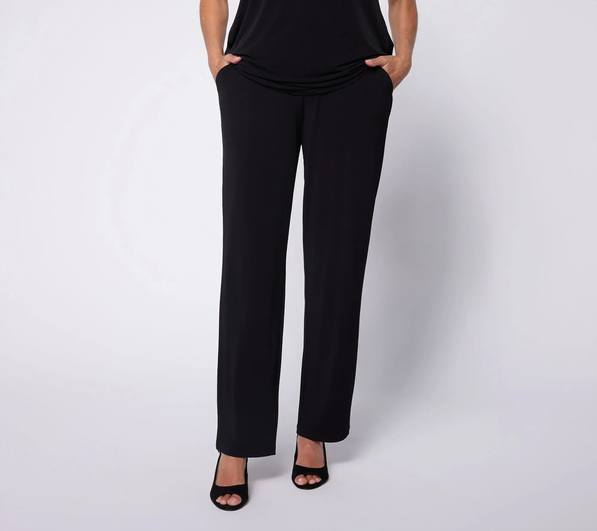Susan Graver Petite Liquid Knit Straight Leg Pants