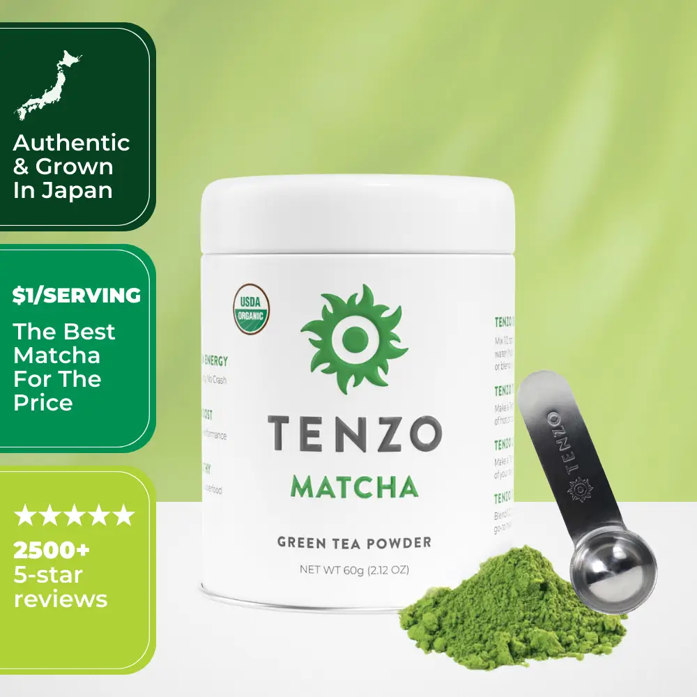 Tenzo Organic Matcha - 60 Servings Ceremonial Organic Matcha Powder with Smooth,...