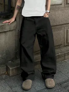 Men's Casual Straight Leg Jeans, High-Quality Street Style, Comfortable, No Belt Included, All Seasons Wear, Loose Straight Jeans