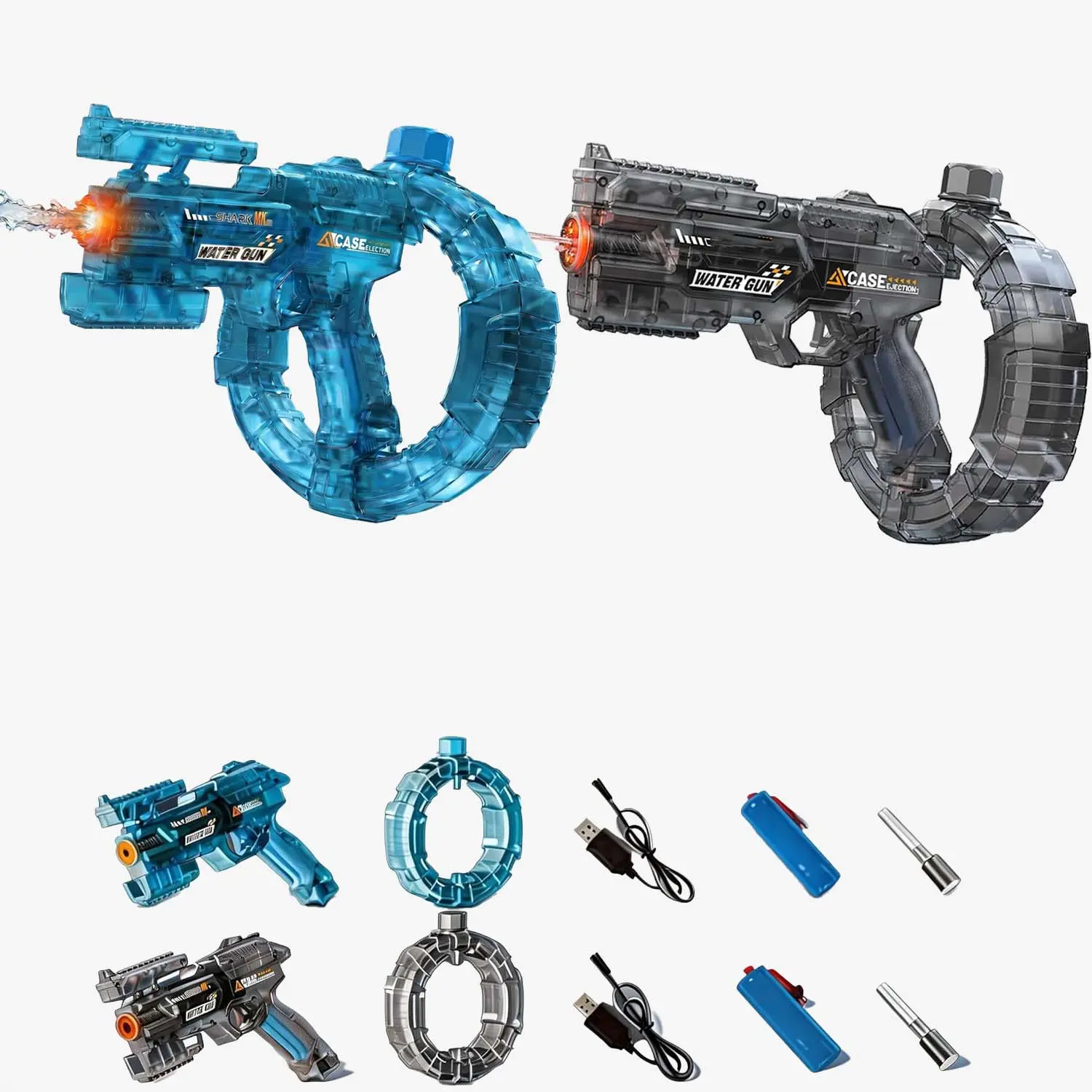 Transform Electric Water Blaster with LED Light, Automatic High-Power Water Gun 32FT Remote Range, Large Circular Water Tank Toy Pistol for Summer Swimming Pool Beach Outdoor Activity