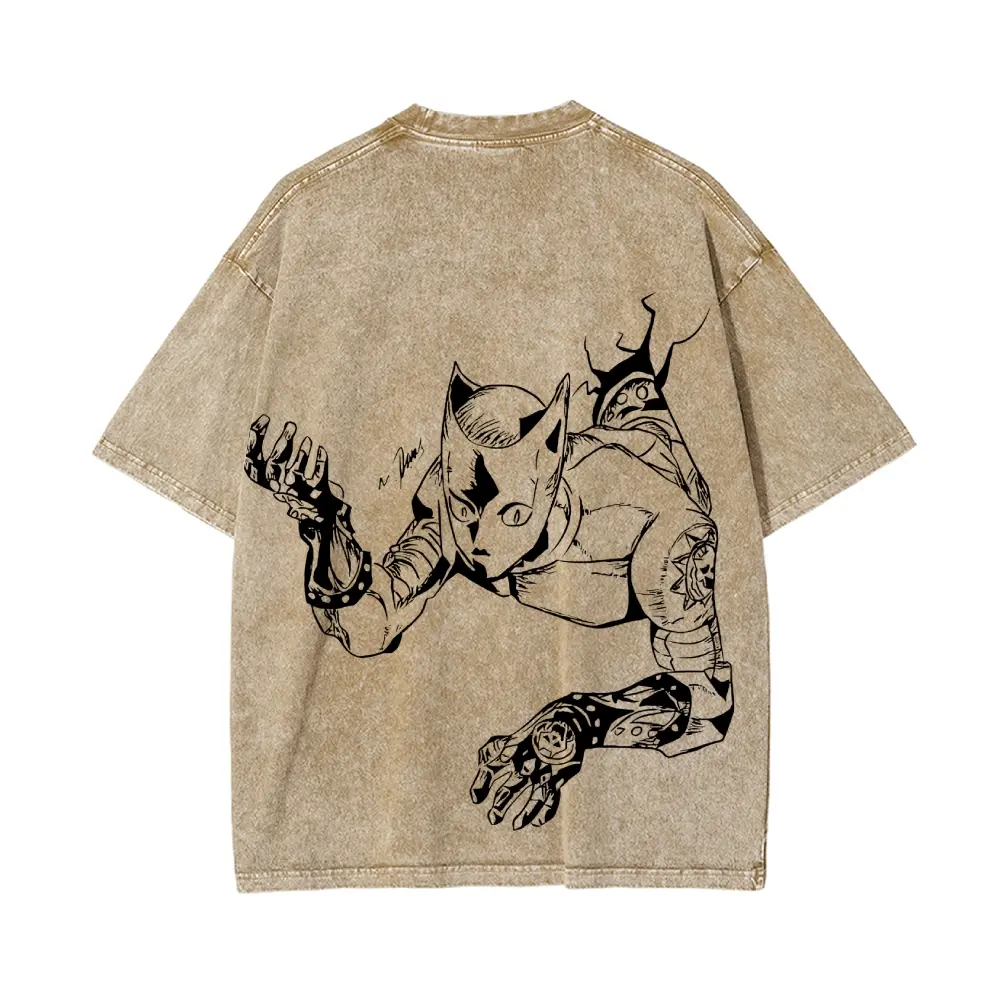 JoJo's Bizarre Adventure Killer Queen themed washed T-shirt, Made