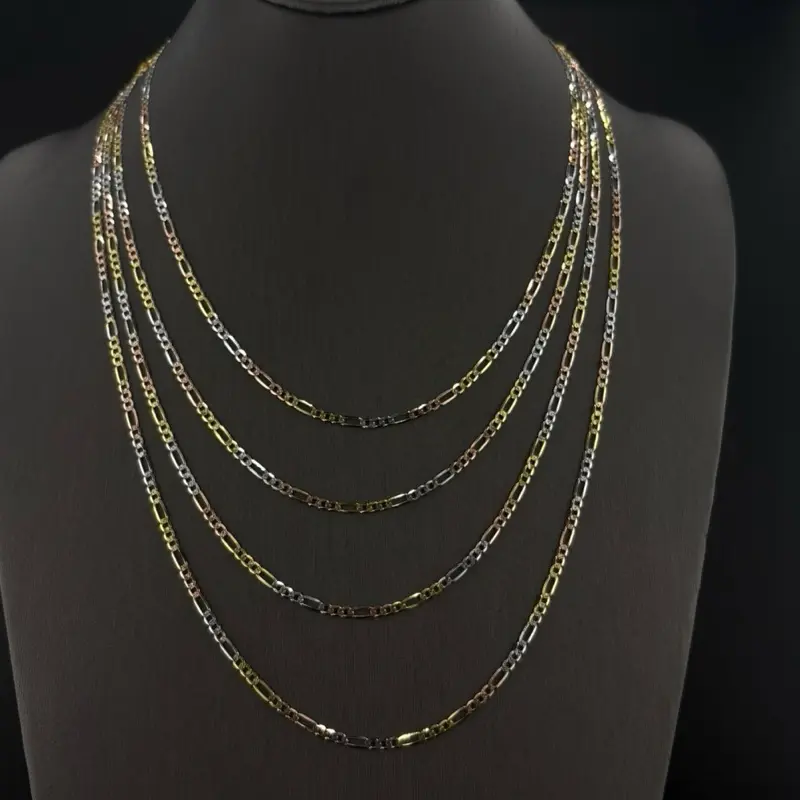 14k Solid Figaro Chain, 3-Color Options for Men and Women (Classic Jewelry for Daily Wear or Gifting)
