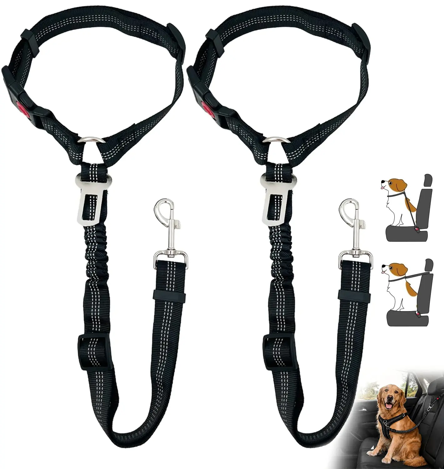 2-Pack Pet Car Seat Belt Dog Leash, Length Adjustable Pet Safety Leash, Car Safety Leash, Dog Traction Rope, Car Interior Accessories