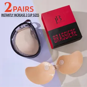 Women's 2-Pair Invisible Strapless Adhesive Bra - Backless Push-Up, Seamless Reusable Sticky Cups, Upgraded Bio-Glue & Lycra Fabric, Smooth Flat Design for Strapless/Backless Outfits Womenswear