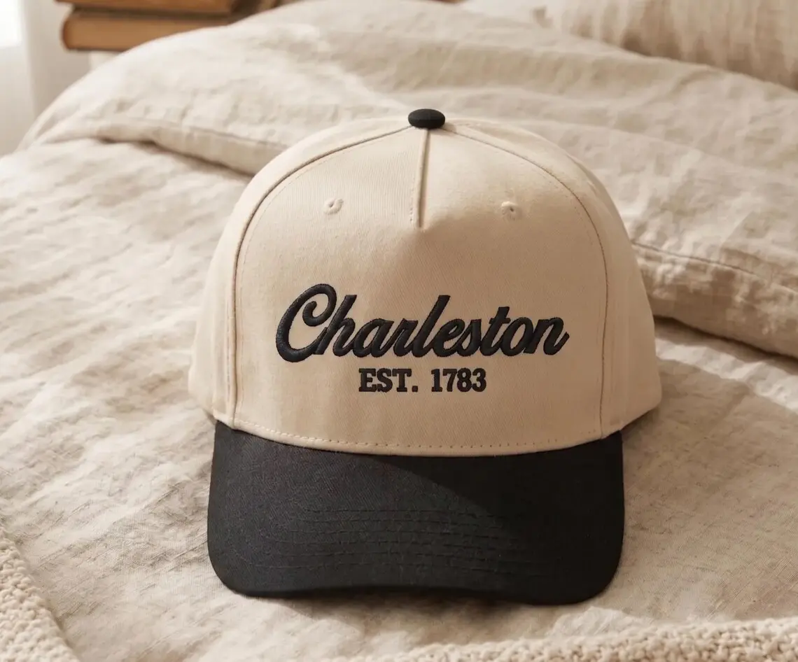 Charleston Hat Embroidered, Charleston Bachelorette Hats, Girls Trip Favors, Embroidered City Cap, Vintage Baseball Hat, Group Vacation Gift