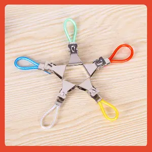 Outdoor Metal Towel Clamp Bath Towel Clip Beach Towel Clamp Plastic Colored Rope