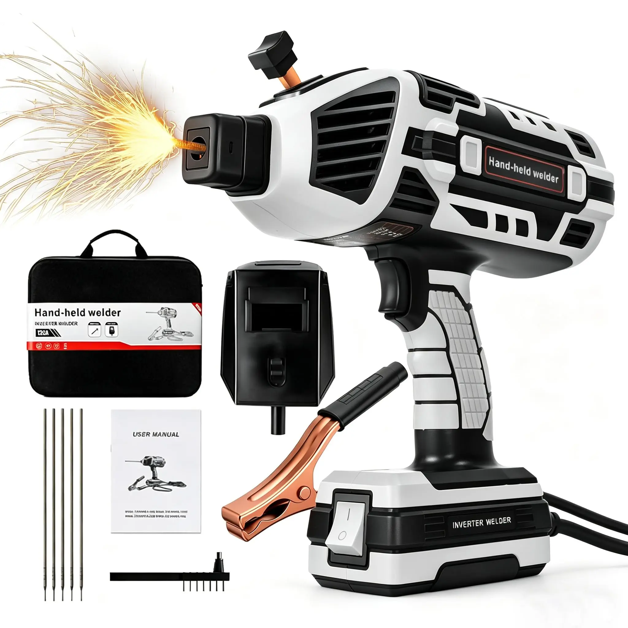 Welding Machine Handheld 110V 120Amp Portable Arc Welder Gun Hand Held Welder Machine With Igbt Inverter 5 Variable Current Adjustment For 1/16''-1/8'' Welding Rods