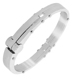 Stainless Steel Silver-Tone Classic Handcuff Men's Bracelet