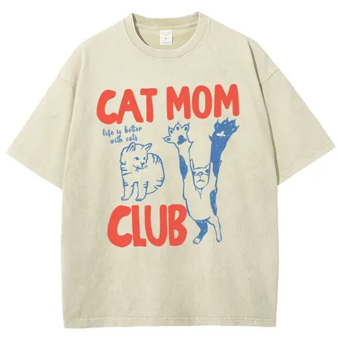 Unisex Soft Washed Cotton Tshirt - Oversize Round Neck, Short Sleeve Fabric, Comfortable Lightweight Menswear Top, Blessed Mama Graphic Tees Women, Cat Mom Gift for Ladies, Casual Streetwear for Relaxed Outings