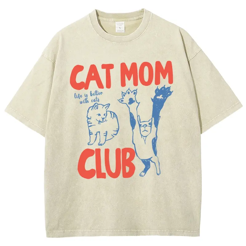 Unisex Soft Washed Cotton Tshirt - Oversize Round Neck, Short Sleeve Fabric, Comfortable Lightweight Menswear Top, Blessed Mama Graphic Tees Women, Cat Mom Gift for Ladies, Casual Streetwear for Relaxed Outings