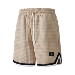 Men’s summer waffle knit drawstring shorts, loose breathable athletic shorts with pockets, casual fitness wear for summer