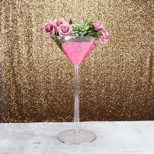 4-Pack Plastic Flower Vases Martini Glass Design Clear - Fillable Long Stem Event Centerpieces 18"