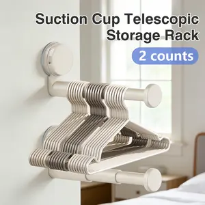 2 Counts suction cup expandable storage racks, adjustable expandable rods for neat hanger arrangement and space saving