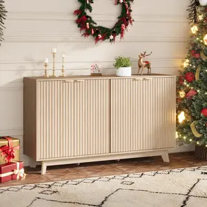 Fluted Modern Cabinet with Storage - Double Doors, Adjustable Shelves, Multifunctional Buffet Console Table for Living Room/Entryway/Kitchen