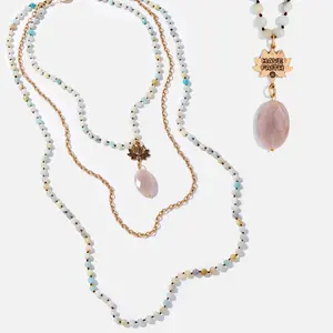 Have Faith Lotus Amazonite Long Chain Fusion Beaded Statement Summer Necklace with 60" 6mm Smooth Beads & 25mm Lotus Pendant Charm Boho Beach Lotus Modern Versatile Accessories Bling Stylish Accessory