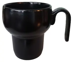 ErgoCup coffee cup in Matte Black.  Double-walled, self-insulated.  10 oz. Microwave, dishwasher safe.  ergonomic cup that reduces pressure and stress on the hands and fingers.  Great for those with hand mobility issues such as arthritis.