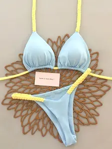 Women's Light Blue Swimsuit Summer For Beach Style Bikini - Woven Straps & Stretch Fabric Sweet-Edgy Beach Swimwear