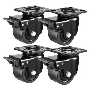 Plate Swivel Caster Wheels 3-inch Heavy Duty of 4400lbs, Low Gravity Center Design Black Caster Wheels with Brake, Durable & Quiet & Sturdy Nylon Wheels for Industrial, Set of 4