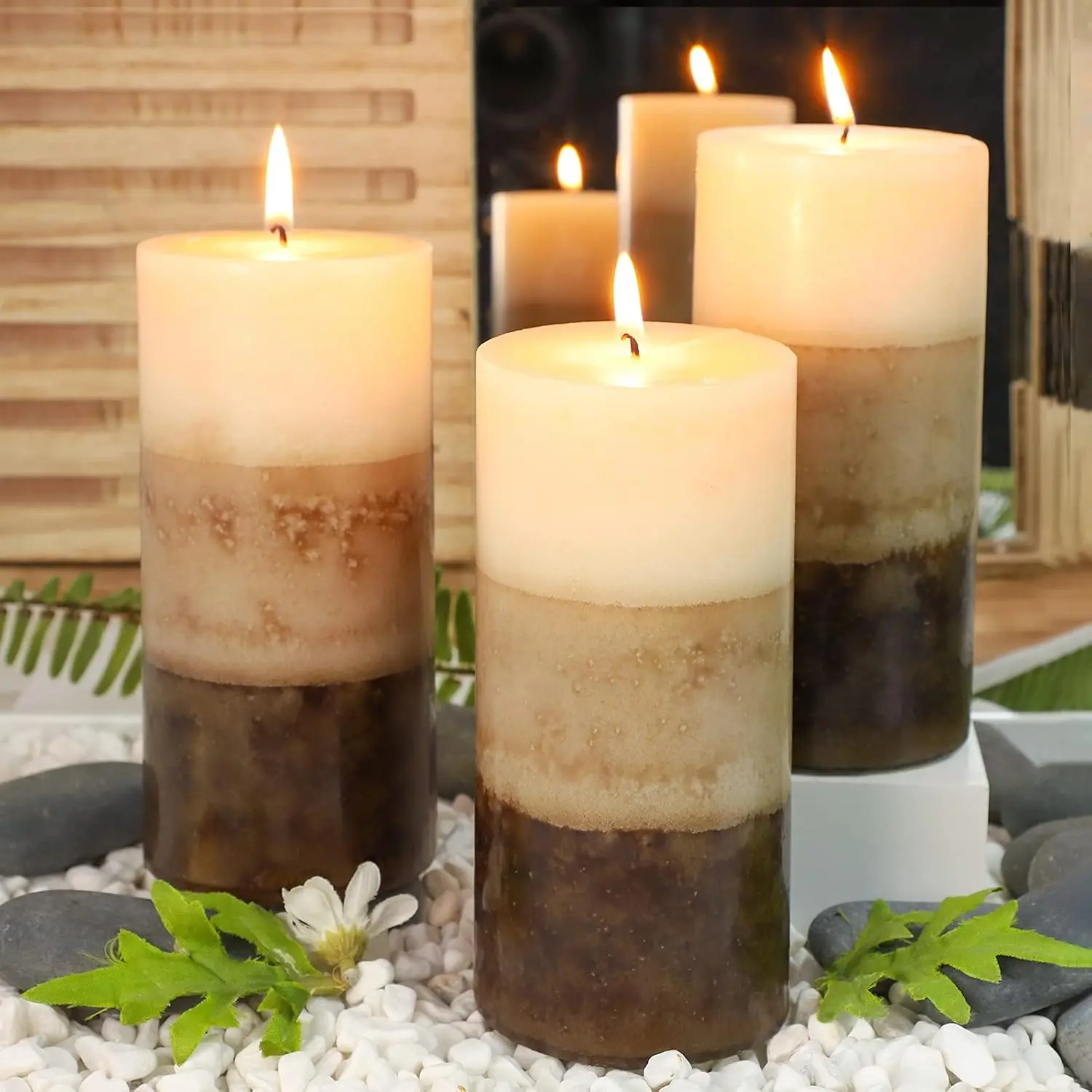 3x6 Pillar Candles Vanilla Cupcake Scented   Candles 60+ Hours  Long Lasting, Mottled Layered Candles for  Scented  Restaurant Set of 3
