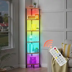 VEVOR 5 Tier Corner Shelf with LED Light, 65.4 Tall Corner Bookshelf with Storage Cabinet, Display Shelf with Multi-Color Lights Controlled Via RC/APP for Bedroom, Living Room, OfficeVEVOR Super Brand Day