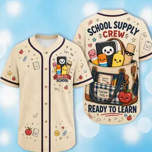 Back To School Teacher Baseball Jersey, Back To School Shirt, School Supply Crew, Ready To Learn Jersey, Cute Teacher Gift, Elementary School Apparel, First Day of School Outfit, Classroom Shirt, Preschool Kindergarten Teacher Uniform