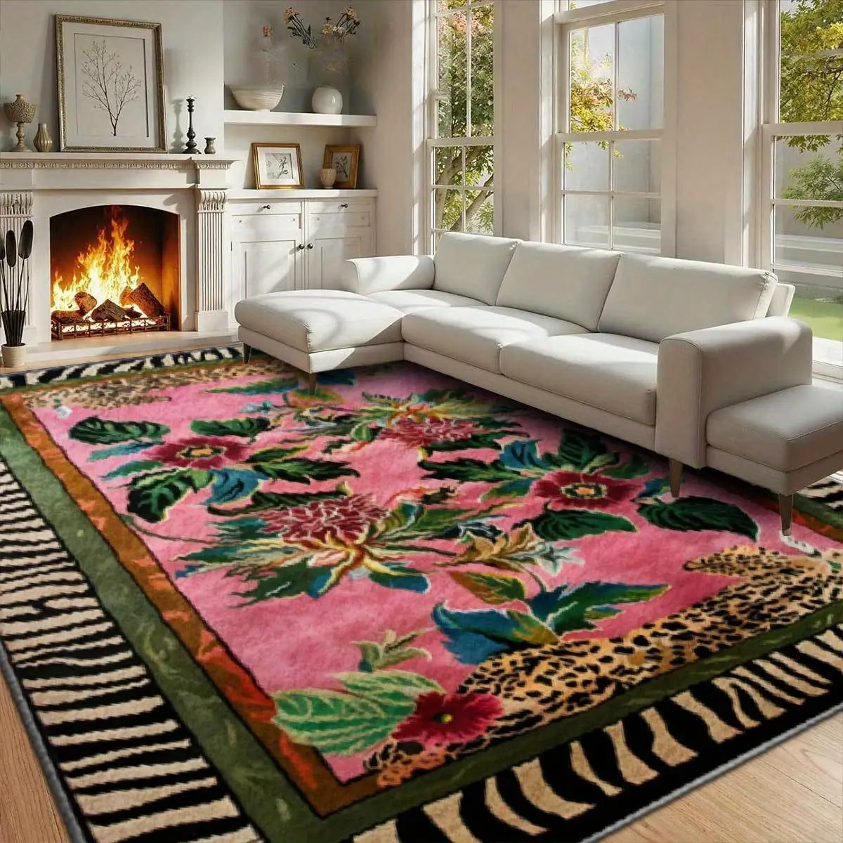 1pc Crocheted Velvet Durable Anti-Skid Rainforest Floral Dream Pattern Rug - Room Decor, House Decor, Unisex Indoor Use Living Room Textile Soft Furnishing, Living Room Decor, Home Decor Items