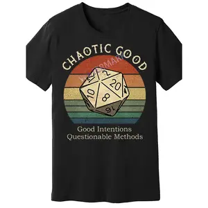 Men's Vintage Chaotic Good Dice Roll T-Shirt - % Cotton Casual Loose Fit Short Sleeve Tee with d Gaming Graphic for Tabletop RPG Fans