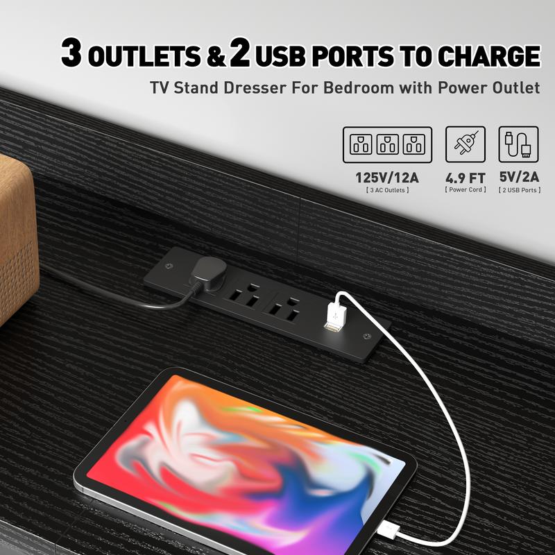 【Holiday Haul】Raybee 11 Drawer Smart LED Dresser, with Charging Station, Power Outlets, LED Lights & Shelves, Modern Storage Cabinet for Bedroom/Hallway, TV Stand for 32-55 inch TVs, Easy 10-min Assembly, Includes 4 Hooks