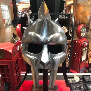 Wearable Metal Gladiator Helmet with Wooden Stand
