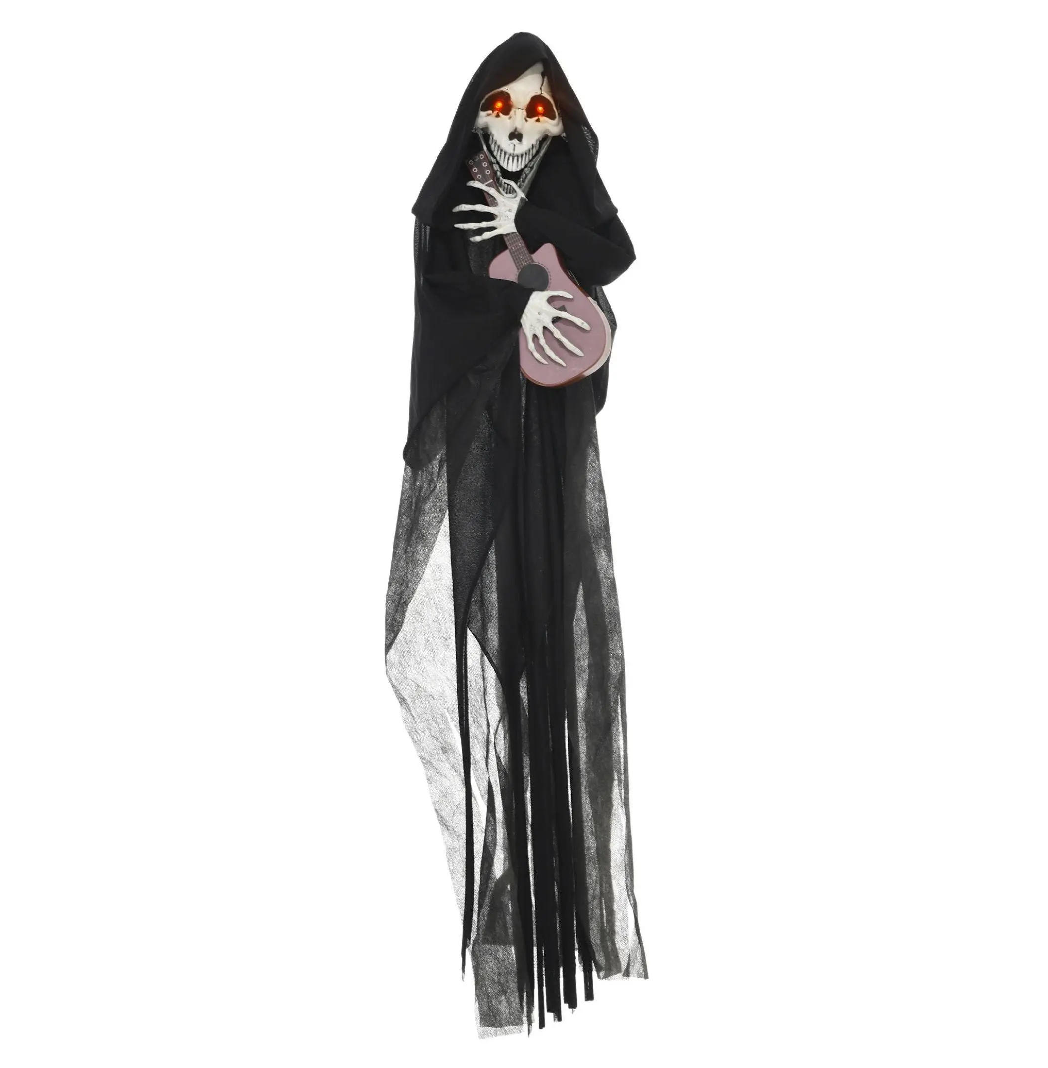 Halloween Animatronic Grim Reaper Decoration - Guitar Playing Reaper with Sound & Glowing Eyes - 4.3ft Tall Outdoor Halloween Prop default