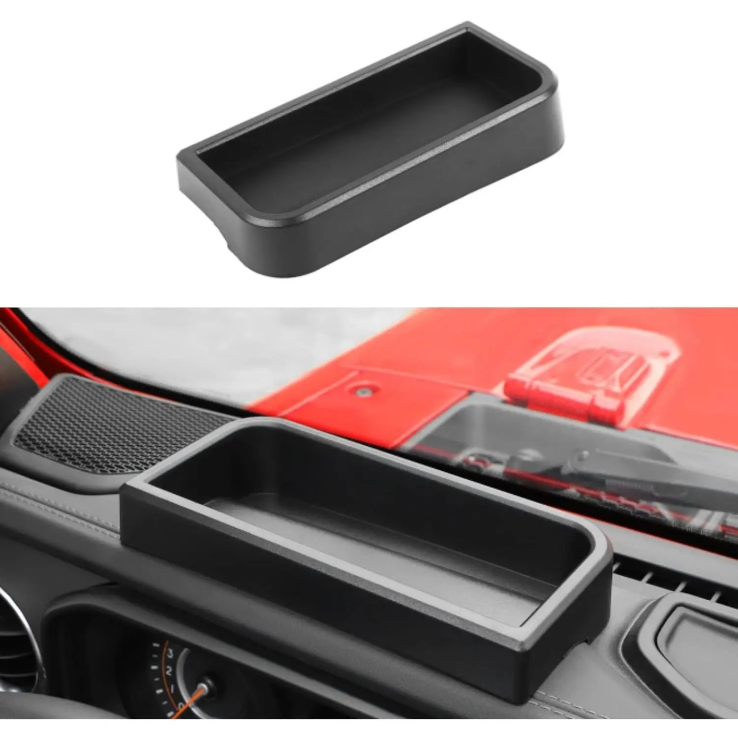 JWWY Dashboard Storage Tray Organizer for 2024-2026+ Jeep Wrangler JL & Gladiator JT, Center Console Storage Box Interior Accessories, Black, 1PC