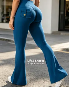 Yoga High Waist Tummy Control Flare Leggings Flare Leggings with Pockets for Women Scrunch Butt Lifting Gym Yoga Pants Casual Comfy Breathable Skinny Pants for Yoga Gym Workout Running, Ladies Sportswear for All Seasons Stylish Activewear leggings bottom