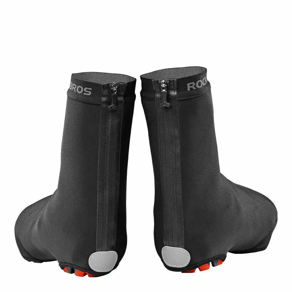 ROCKBROS Men's Winter Cycling Shoe Covers, PU+Fleece Warm Overshoes with Lockable Seal & Waterproof Zipper, Water Resistant Windproof for Mountain Biking, Outdoor Riding, Shoe Liners