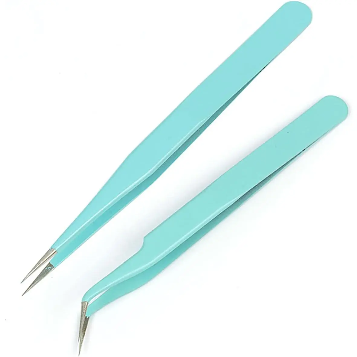 2 count Stainless Tweezers Straight Curved Tweezers for Stickers Eyelash Extensions Precision Electronics  Rhinestone , Scrapbooking Tools (Green)