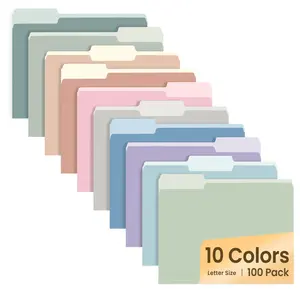 File Folders Letter Size 10 Pastel Colors, 100 Pack Manilla Folders 8.5 x 11 1/3-Cut Tabs, Colored File Folders Office Home School for Documents Files Paper