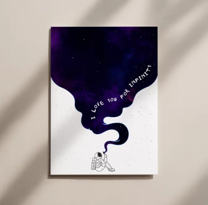 Astronaut Love Postcard I Love You For Infinity for Partner on Anniversary or Valentine's Day