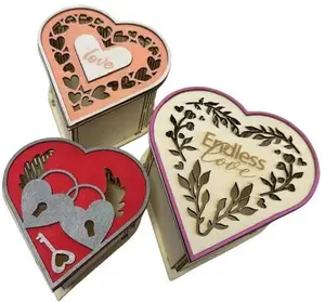 Love Locks Hearts Valentines Day Heart Box Handcrafted Laser Cut Engraved 3x5x5 Inches Perfect for Gifts