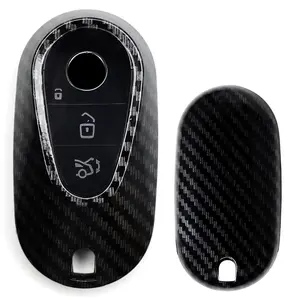 iJDMTOY Exact Fit Glossy Metallic Black Carbon Fiber Pattern Smart Remote Key Fob Shell For Mercedes-Benz W223 S-Class, W206 C-Class Gen4 Oval Shape Smart Key