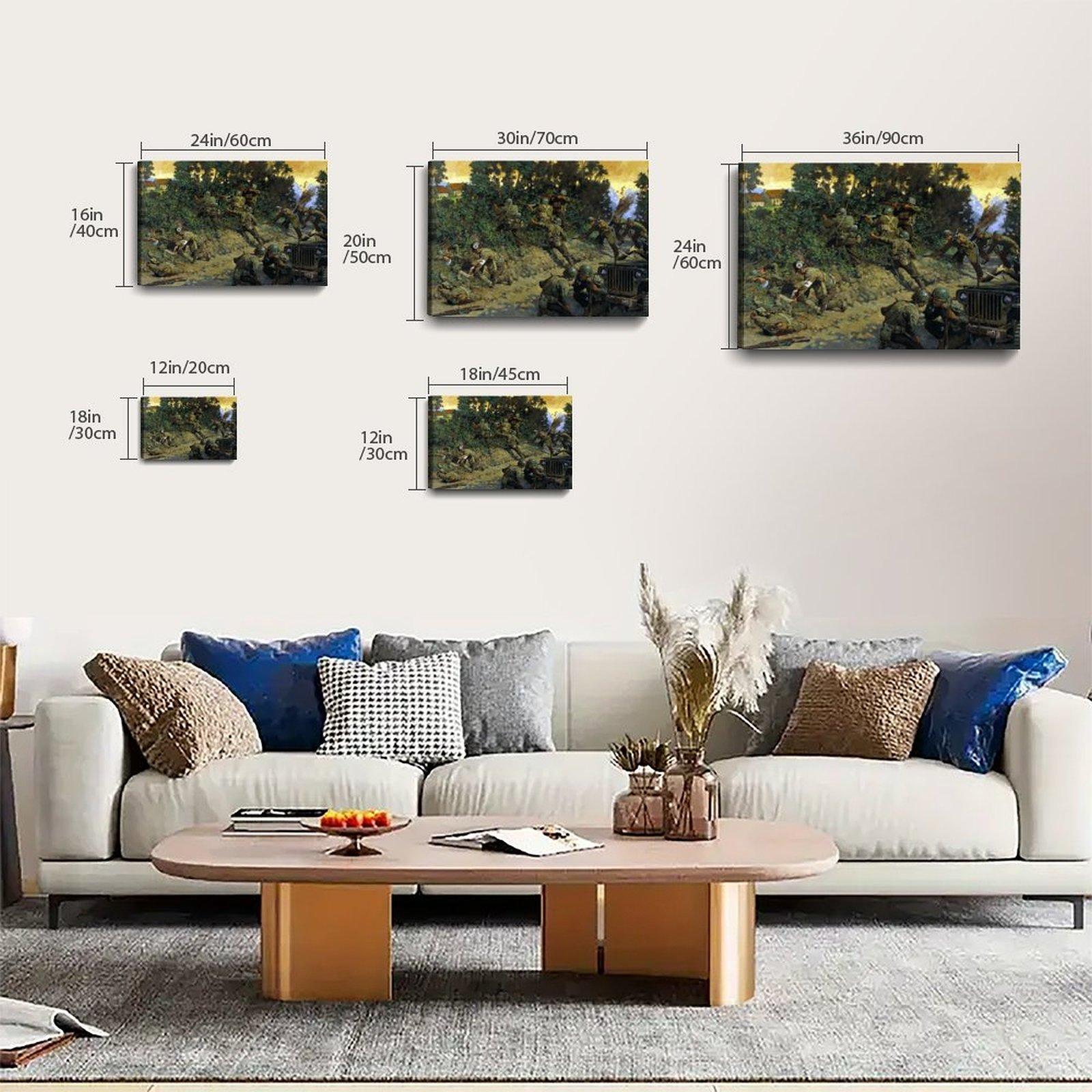 Vintage Poster WW II Soldier Battle  Rifle Poster Decorative Painting Canvas Wall Art Picture Print Modern Family Bedroom Decor