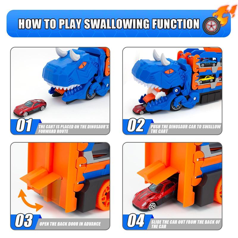 Blue/ Dinosaur Toy Car Set, Foldable Track, Includes 6 Cast Cars, Parent-Child Interactive Play, Boy Toys, Kids Birthday Gift