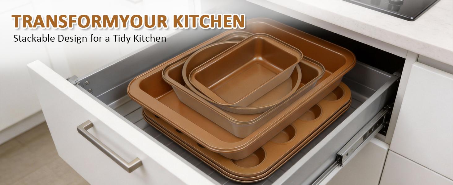 10-Piece Nonstick Bakeware Set, Carbon Steel, Oven Safe Baking Pans, Cookie Sheets, Baking Trays, Bakeware for Bakers, Kitchen Cooking Utensils