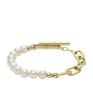 Fossil Women's Heritage Pearl D-Link Gold-Tone Stainless Steel Chain Bracelet