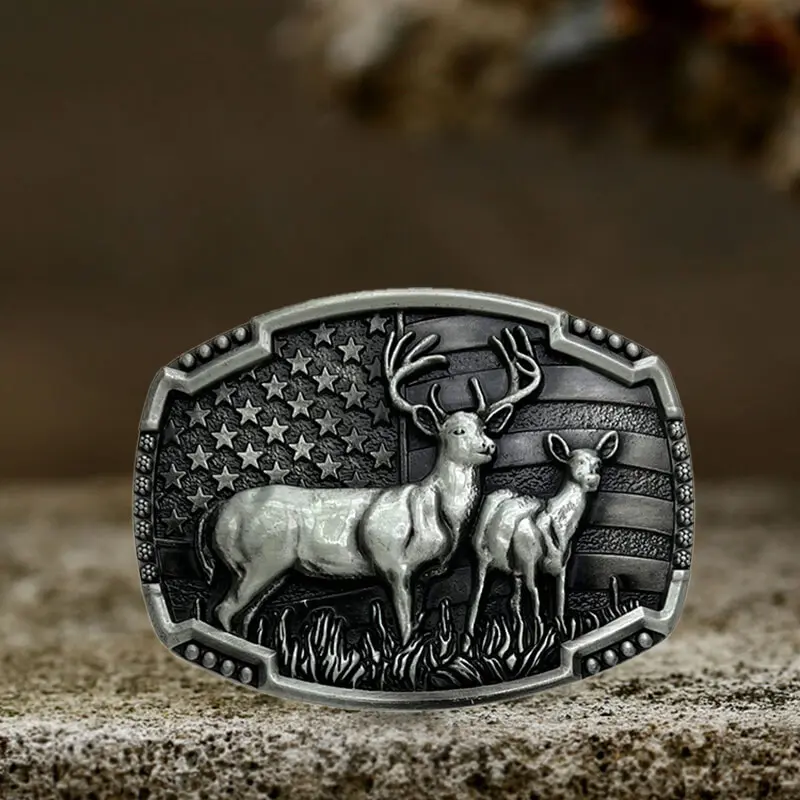 GTHIC Vintage American Flag Elk Zinc Alloy Belt Buckle Fashion Jewelry Accessories for Men Birthday Gift