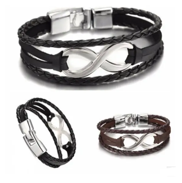 Lucky Number 8 Leather Bracelet for Men & Women, Infinity Symbol Woven Leather Bracelet, Vintage Unisex Fashion Jewelry, Adjustable Everyday Wristband & Gift